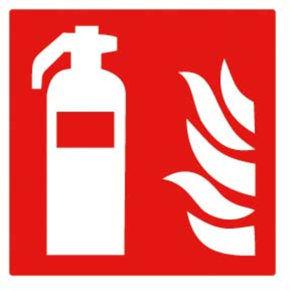 AUFKLEBER FEUERLÖSCHER + FLAMME 10 X 10 CM