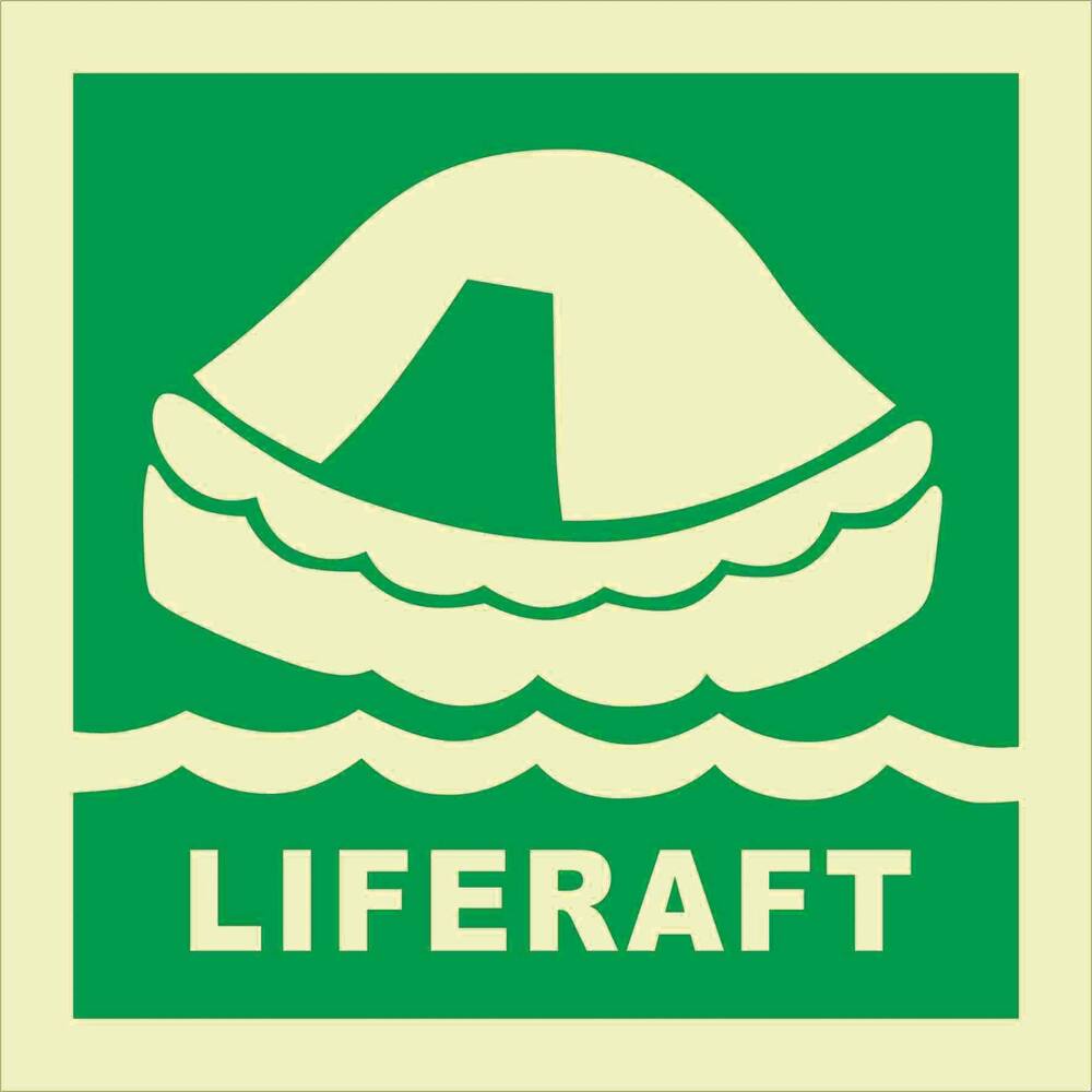STICKER LIFERAFT WITH TEXT 15 X 15 CM LUMINESCENT