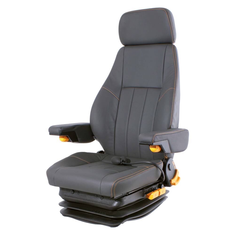 SIÈGE DE PILOTAGE LEHAR XL CUIR GRIS FONCÉ AVEC SURPIQÛRES ORANGE SANS SUPPORT