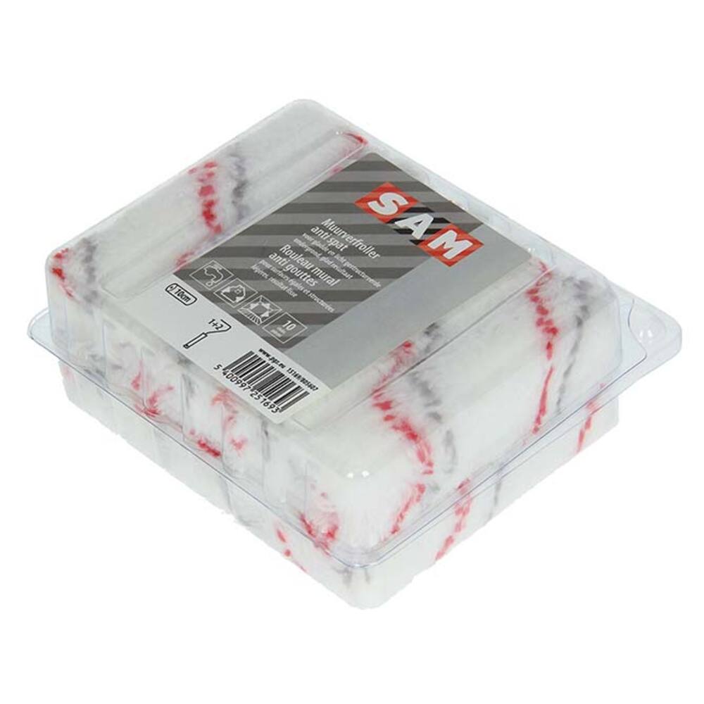 ROULEAU DE PEINTURE PERLON BLANC À RAYURES ROUGES ET GRISES 10 CM (10 PIÈCE/BOÎTE)