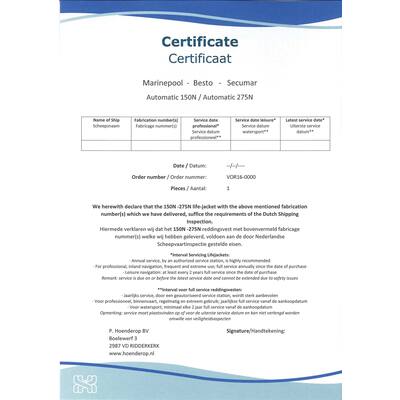 REDDINGSVEST, KEUREN MET CERTIFICAAT