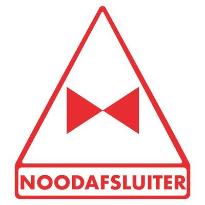 AUFKLEBER NOTVENTIL SYMBOL ROT MIT TEXT NOODAFSLUITER (NIEDERLÄNDISCH) 10 X 11 CM
