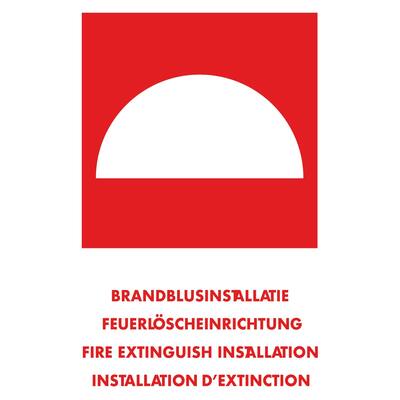 AUFKLEBER FEUERLÖSCHEINRICHTUNG MIT TEXT (NIEDERLÄNDISCH, ENGLISCH, DEUTSCH, FRÄNZOSISCH) 10 X 15 CM