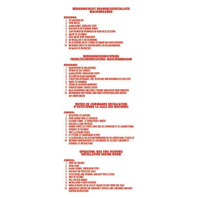 STICKER OPERATING BOX FIRE FIGHTING INSTALLATION ENGINE ROOM 4 LANGUAGES 23.5 X 10 CM