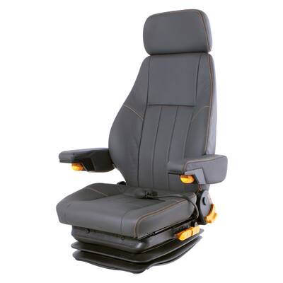 SIÈGE DE PILOTAGE LEHAR XL CUIR GRIS FONCÉ AVEC SURPIQÛRES ORANGE SANS SUPPORT