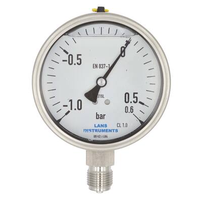 BUISVEERMANOMETER RVS, KAST Ø 100 MM, GEVULD, ONDERAANSLUITING