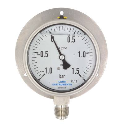 ROHRFEDERMANOMETER EDELSTAHL, GEHÄUSE Ø 100MM UNTERANSCHLUSS MIT RÜCKWÄRTIGEM FLANSCH 1/2'' -1 +0