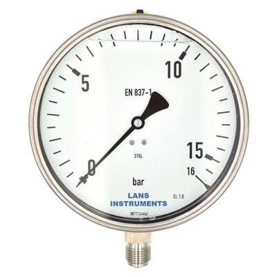 BUISVEERMANOMETER RVS, KAST Ø 160 MM, GEVULD, ONDERAANSLUITING